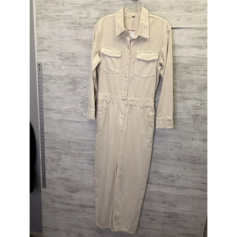 YFB Jumpsuit Womens Small Beige Twill‎ Lyocell Long Sleeve One-Piece Casual